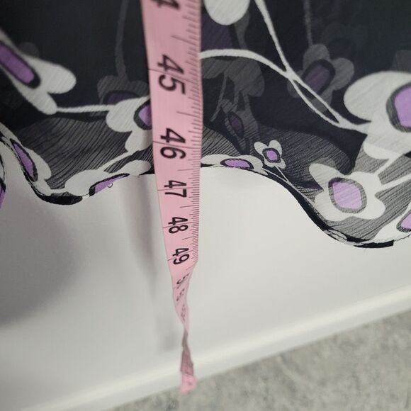Vintage y2k black purple grunge flower print ruffle sleeve midi dress size 10 - Picture 6 of 9